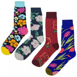 Sockfly NWT Flower Dress Socks 4 Pack Novelty Men 8-12 Crazy Fun Sockfly