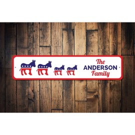 Family Politics Sign, Democratic Donkey Sign, Political Party Decor, Election Aluminum Sign - 3 x 13