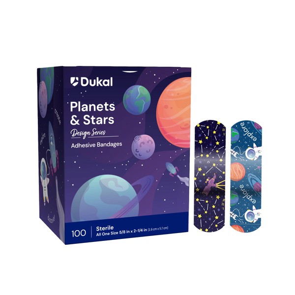 Dukal Design Series Planet and Stars Adhesive Bandages, 5/8” x