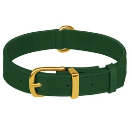 Genuine Leather Dog Collar - Heavy Duty Adjustable Soft Padded Pet Collars for Small Medium Large Dogs Breed - Black Green Brown Pink Red Blue (Green, L, 15"-19" Neck Fit)