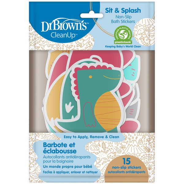 Dr. Brown's CleanUp™ Sit & Splash Non-Slip Bath Stickers with Dino Design,Baby & Kid Bath Stickers,Fun Bath Time Essential,15 count,0m+