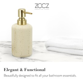 ZCCZ -Beige Bathroom Accessories Set 4 Pcs - Toothbrush Holder, Soap Dispenser, Vanity Tray, Bathroom Tumbler - Countertop Vanity Organizer - Bathroom Accessory Set- Toothbrush Holder Set, Stone Sets