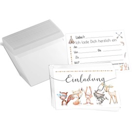 Olgs 12 invitation cards cute boho animal friends to fill including children's birthday envelopes, cosy theme party