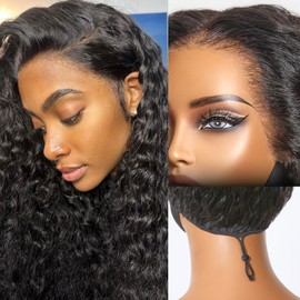 LUVME HAIR Flexi-Fit Invisi Drawstring Wig 13x4 Lace Wig PreMax Lace Wigs Water Wave Curly Lace Front Wigs Human Hair Pre Cut Plucked Lace Frontal 20 Inches Natural Black