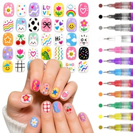 12 Color Nail Art Pens, 3D 0.5 MM Nail Polish Pens Set Dotting Tools Acrylic Paint Pens Drawing Painting Point Liner Pen, Waterproof and Quick-drying for DIY Nail Art Design Tools