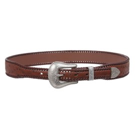 Western Faux Ostrich Print Lased Tapered Leather Belt, Tan | 34"