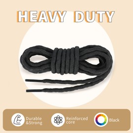 Stepace Round Boot Laces (2 Pairs) 4.5 mm Heavy Duty Thick Replacement Shoelaces for Work,Walking,Hiking,Hunting Black-160