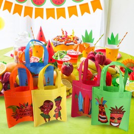 Tallew 24 Pcs Hawaiian Aloha Gift Bags Tiki Luau Party Favor Bags with Handles Non Woven Tropical Goodie Candy Treat Presents for Summer Theme Party Supplies