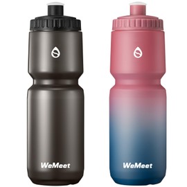 WEMEET 1000 ml Leak-Proof Squeeze Water Bottles, BPA-Free, Bicycle Drinking Bottle with Capacity Scale, for Bicycle, Gym, Outdoor (Black & Red Blue, Pack of 2)