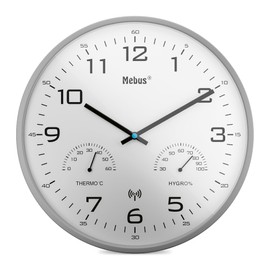 Mebus Modern Radio Wall Clock with Temperature Display and Humidity, 30 cm, Radio-Controlled Clock, Living Room, Kitchen Clock, Model: 52842, Colour: Grey