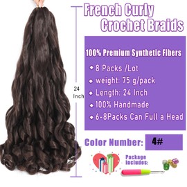 French Curl Braiding Hair 8 Packs Pre Stretched Loose Wave Bouncy Braiding Hair French Curls Braids Hair Curly Synthetic Hair Extensions (4#, 24 Inches)