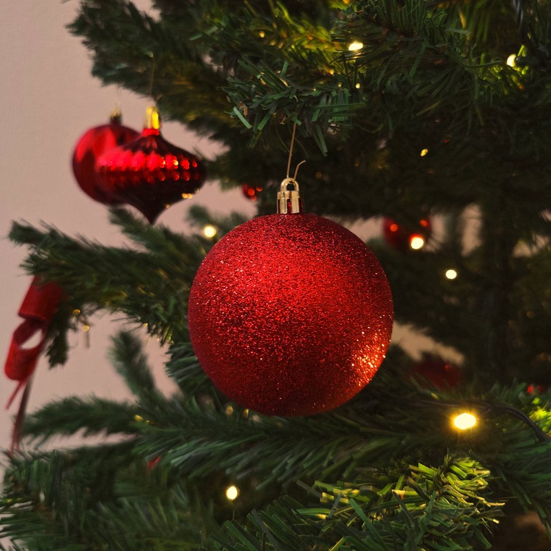 Plastic Christmas Bauble Diameter 8 cm Matt High Gloss Glitter