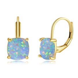 CiNily Gold Dangle Drop Earrings 14K Gold Plated Hypoallergenic Blue Purple Square Opal Leverback Dangling Earrings Birthstone Dangle Earrings Fashion Jewelry Accessories Gift for Women Mom Wife Her