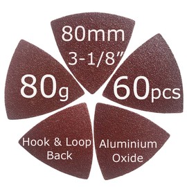 XXGO 60 Pcs 80 Grits 3-1/8 Inch 80mm Triangle Oscillating Tool Sanding Paper for Wood Sanding XG802080