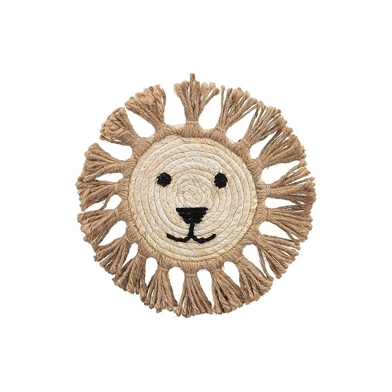 Natural Hanging Cartoon Lion Face Plaque 25cm Macrame Wall Nursery