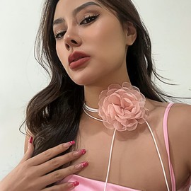 Bethynas Vintage Flower Velvet Choker Necklace Gothic Large Lace Rose Neck Chain Long Wrap Collar Tie Floral Women Neck Accessories Bridal Party Jewelry for Women (Style 1-Pink)