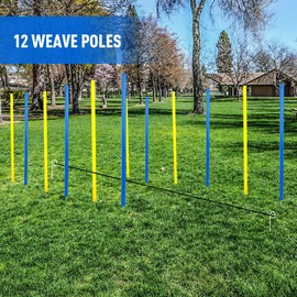 Pet Prime Dog Agility Training Equipment for Dog Obstacle Course Backyard 12pcs Weave Poles Slalom Set Portable Dogs Park Exercise Tool