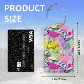 2 Pack Summer Tropical Fruits Luggage Tag for Suitcases, Funny Pineapple Strawberry PU Leather Luggage Tag with Privacy Cover ID Label for Women Men Travel Cruise Baggage Handbag School Bag Backpack
