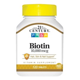 Biotina Tabletas 21st Century 10,000 mcg Línea Premium Cabello Uñas 120 Uds