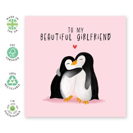 Central 23 Penguin Birthday Card - To My Beautiful Girlfriend - Cute Anniversary Cards For Her - Valentines Day Card For Couple Partner Fiancee - Comes With Stickers - Blank Inside