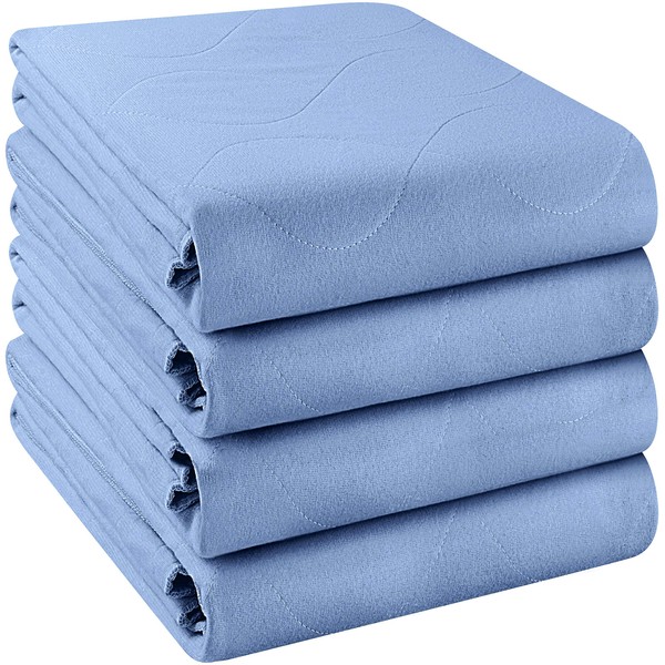 Utopia Bedding Waterproof Incontinence Pads Quilted Washable & Absorbent Bed Pad for Adults and Kids 34 x 52 inches (Pack of 4, Blue)