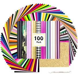 HTVRONT HTV Heat Transfer Vinyl Bundle - 100 Pack 12 * 10in Heat Transfer Vinyl for T-Shirt, 43 Assorted Colors HTV Vinyl Bundle for All Cutter Machine, Easy to Cut & Weed & Transfer Iron on Vinyl
