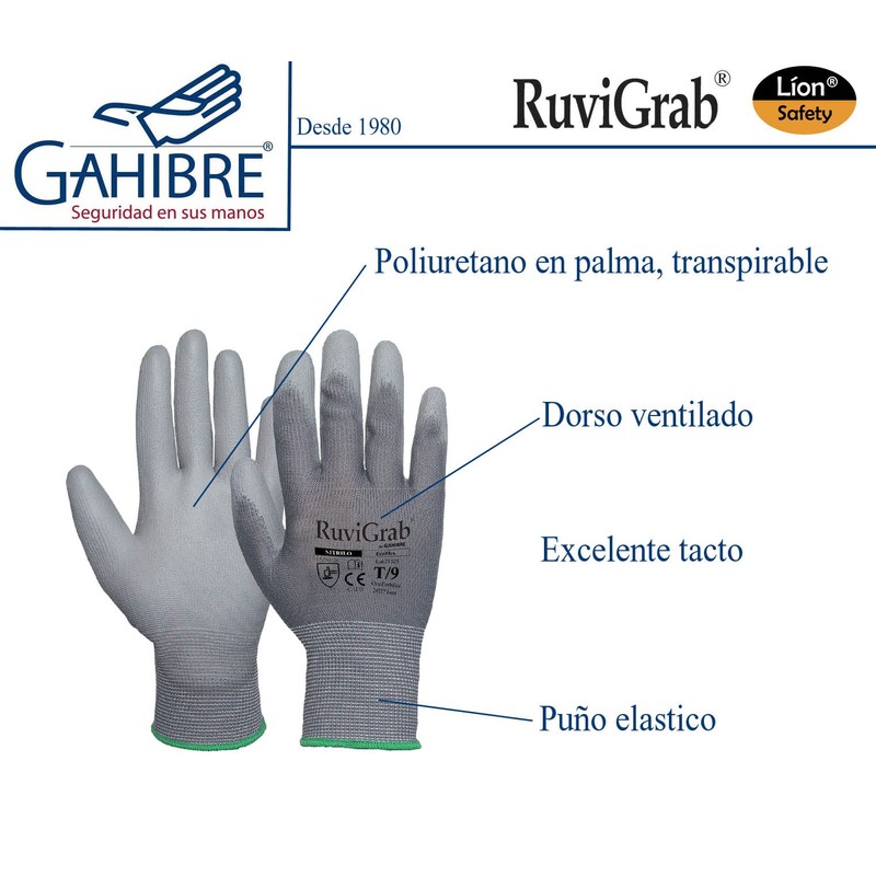 Ruvigrab Textile Glove PU Coated Grey 7