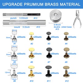 VAIGU:OA Set of 480 Leather Rivets - Metal Rivets Double Cap Hollow Rivets 12 mm 8 mm 6 mm Rivets for Leather Rivets for Clothing with 3 Fixation Tools 4 Colours for DIY Leather Crafts Clothing