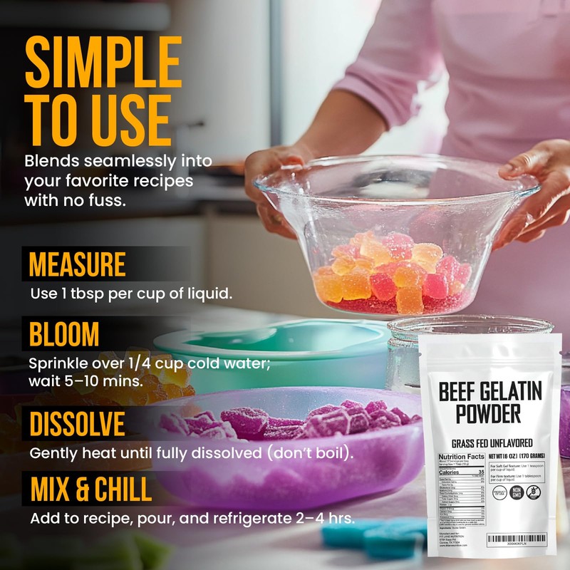 Beef Gelatin Powder 6 oz - Grass-Fed, Unflavored, Non-GMO -