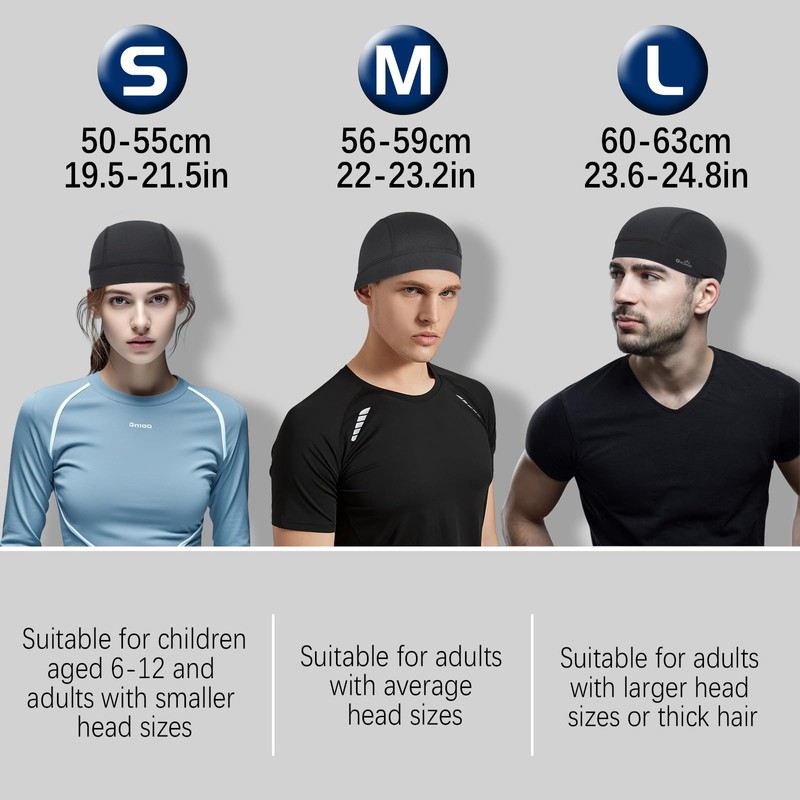 GXCROR 3 Pack Cooling Skull Cap with Sweat-Wicking & Anti-Odor