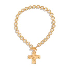 Titayen Chunky Gold Cross Necklace for Women Hammered Bold Cross Necklace Statement Pendant Necklace Jewelry (gold)