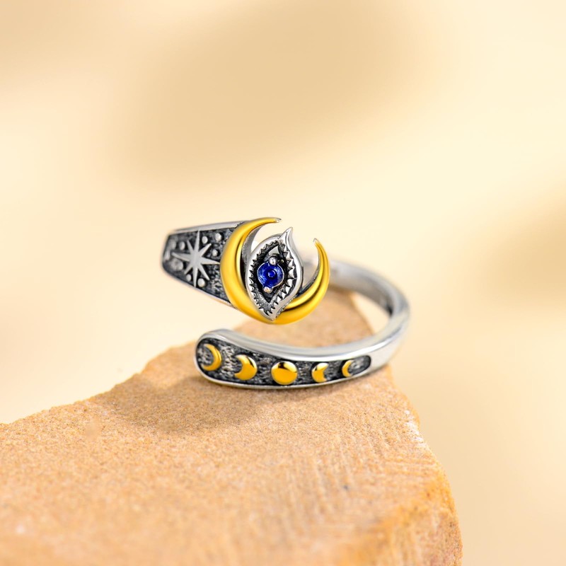 HUKKUN Evil Eye Ring Sterling Silver Evil Eye Spoon Ring