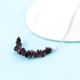 Natural Red Garnet Choker Necklace – 18” Adjustable Silver-Plated Chain, Raw Crystal Birthstone Jewelry, Elegant Gift for Women