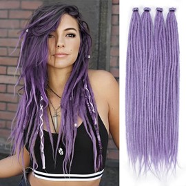 Kraler 22 Inch 40 Strands Dreadlock Extensions, Thin 0.6cm Width Lavender Purple Synthetic Crochet Dreads Extensions 100% Handmade Single Ended Dreads Reggae Style Dreadlock for Worman