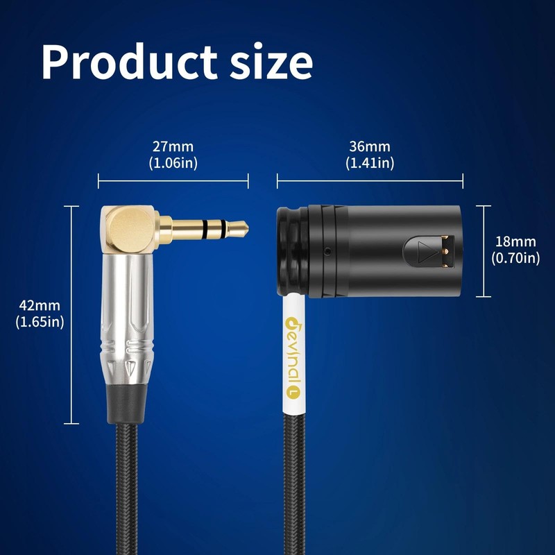 Devinal Right-Angle 1/8" inch to Dual Rotatable Right-Angle XLR Cable,