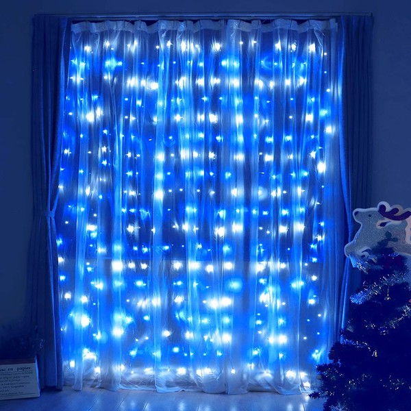 HEYFUNi Fiee Curtain Lights,304L 9.8ftX9.8ft 30V 8Modes Safety Window Lights