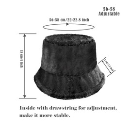 Yonchic Winter Soft Faux Fur Plush Bucket Hat, Lovely Fisherman Cap, Fluffy Outdoor Warm Hat for Women (Black)