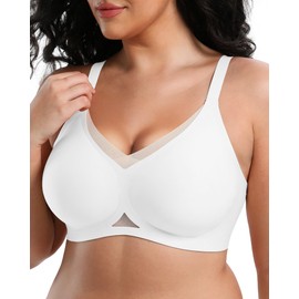 OXYIBRAS Jelly Bras for Women No Underwire Mesh Wireless Crossover Bra Seamless Full Coverage Lift T Shirt Sleep Bralettes White L