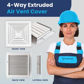 12x12 Inch (Duct Opening) Air Vent Cover - 4-Way Extruded Aluminum Core Air Supply HVAC Ceiling Diffuser – AC & Ceiling Register Vent Cover for HVAC Grills – Opposing Blades Damper – 13.6"x13.6" Face