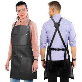 Under NY Sky Leather Apron - Cross-back Straps, Riveted, Vegan Leather - For Barbers, Hairstylist, Bartender, Barista