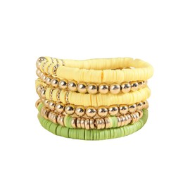 Pingyongchang Gold Beaded Bracelets Set for Women Men Bohemian Friendship Vinyl Disc Stretch Layering Stackable Bead Bracelet Summer Surfer Heishi Clay Beach Jewelry Gifts-Yellow