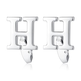 HONEY BEAR Initial Alphabet Letter Cufflinks for Men's Shirt Accessories,Stainless Steel Silver (One Pair H)