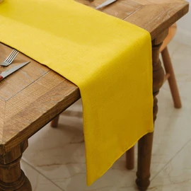 Camino de mesa de comedor de tela de 2 piezas en 1, 12 x 60 pulgadas, sala de estar, cena, boda, fiesta de cumpleaños, arpillera, estilo rústico, color amarillo