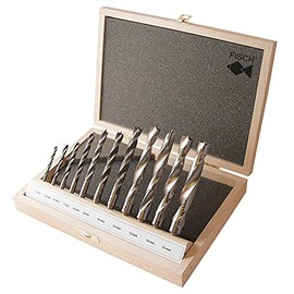 Fisch Brad Point Drill Bit Set, 11-Piece High Speed Steel Double Flute Wood Drill Bits, Sizes from 4mm to 15mm, FSF-305712