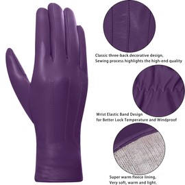 Harssidanzar Leather Gloves Women,Winter Warm Cashmere Lining Touchscreen Ladies Glove GL017UK, Purple,Size S