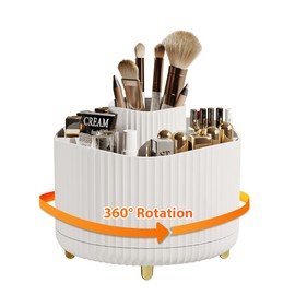Veki 360° Rotating Make Up Organiser, Make Up Brush Organiser, Cosmetic Organiser for Dressing Table, Multifunctional Storage for Decor Bedroom, Bathroom, Dressing Table (White)