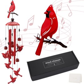 INCOK Cardinal Wind Chimes for Outside - Christmas Outdoors Cardinal Gifts Metal Inspirational Christian Windchimes with Greeting Cards Garden Decor Sympathy Memorial Yard Gifts for Christmas New Year