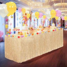 Hawaiian Luau Grass Table Skirt 2 Pack 9ft Raffia Aloha Table Skirt for Hawaiian Tiki Bar Decorations, Tropical Jungle Luau Party Decorations Supplies, Moana Birthday Party Supplies