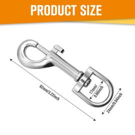 3 Pack Swivel Snap Hooks, Heavy Duty Dog Lead Clip Clasp 360° Swivel Joints Trigger Clips Heavy Duty Trigger Clips, Zinc Alloy Lobster Claw Clasps for Dog Leashes, Camping Keyring (Silver)