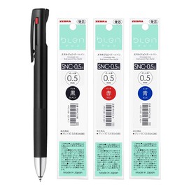 Zebra Blen 3C Multi Ballpoint Pen, Fine Point 0.5mm, Body Body & 3 Colors Refill Set(Black, Red, Blue) & "monoc" Sticky Note(Japan Import)